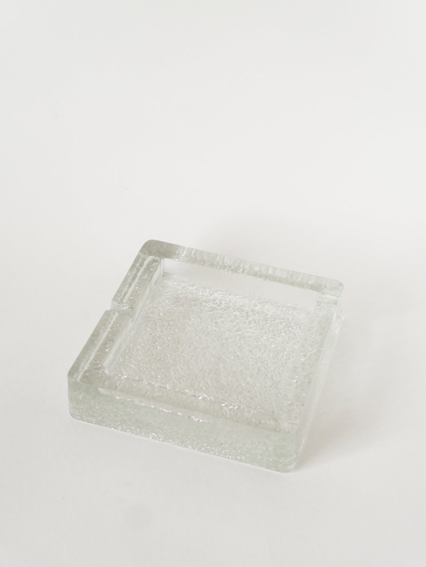 Grand vide-poche carré en verre givré, Design Scandinave, 1970