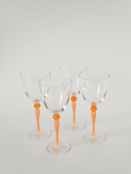 Ensemble de 6 grands verres à vin, Orange, Art Nouveau, 1920