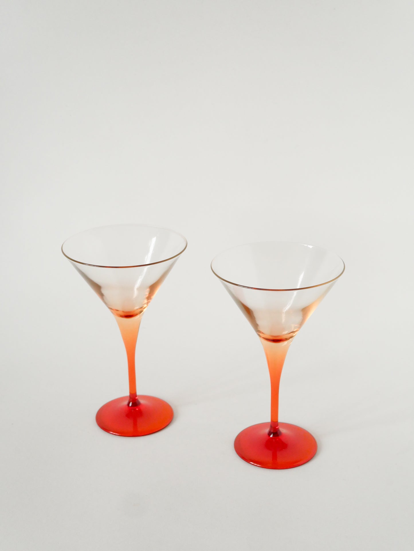 Paire de grands verres à cocktail / Martini, Orange, Made in Italy, 1970