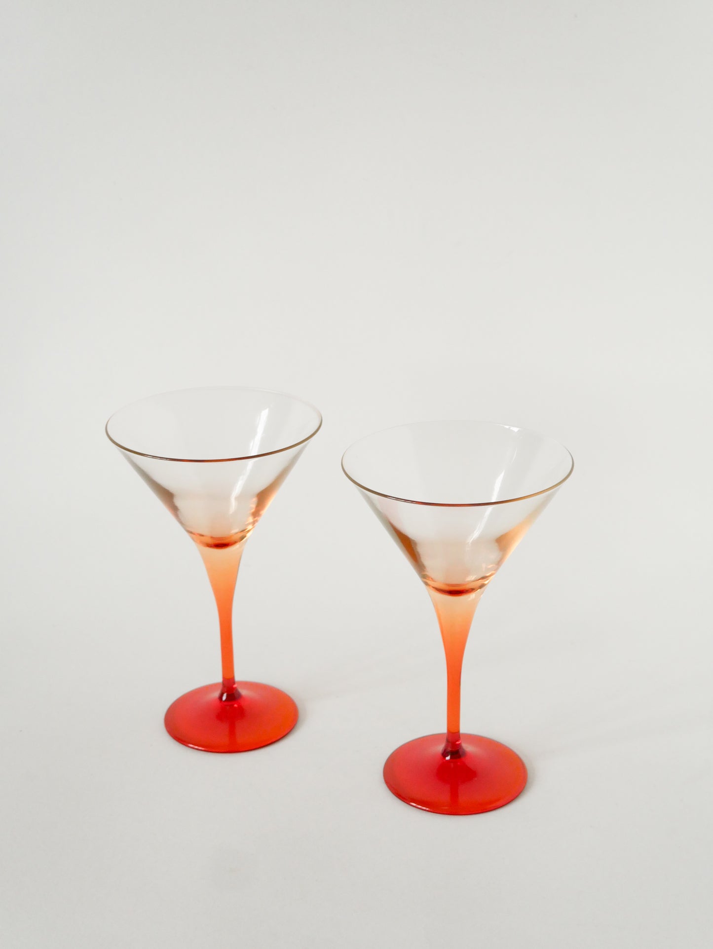 Paire de grands verres à cocktail / Martini, Orange, Made in Italy, 1970