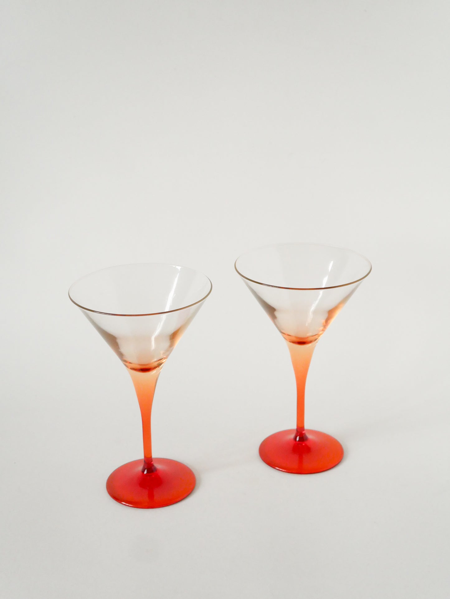 Paire de grands verres à cocktail / Martini, Orange, Made in Italy, 1970