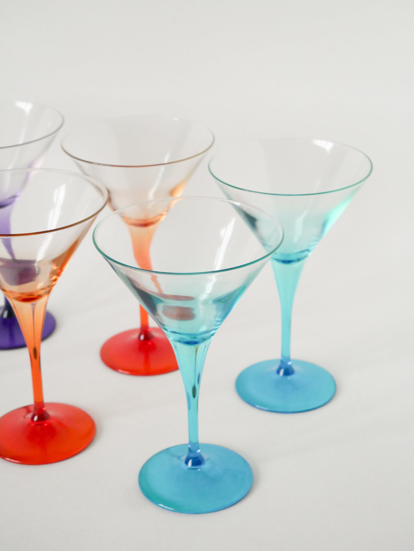 Paire de grands verres à cocktail / Martini, Bleu Ciel, Made in Italy, 1970