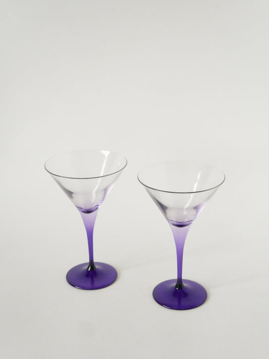 Paire de grands verres à cocktail / Martini, Violets, Made in Italy, 1970