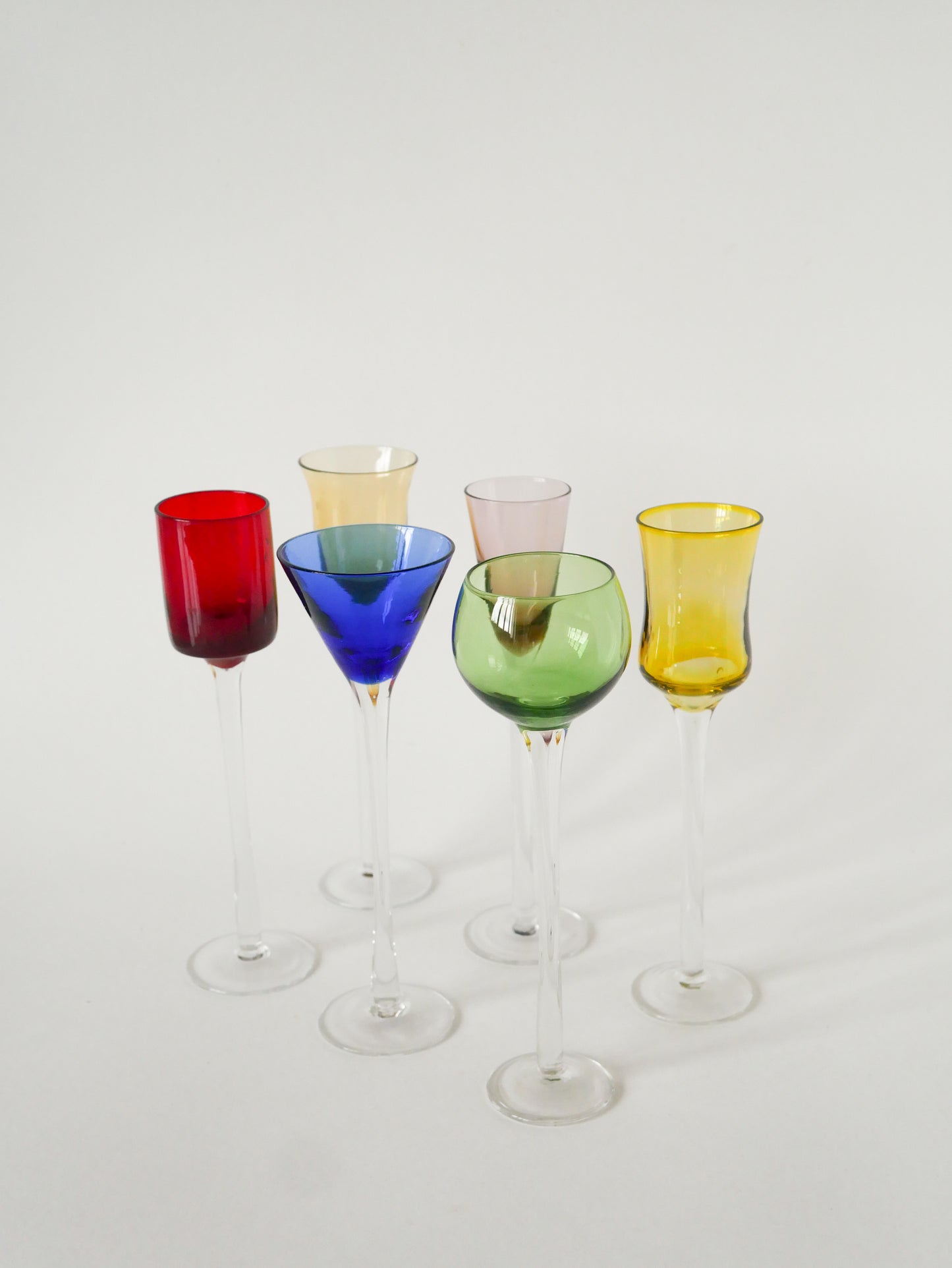 Ensemble de 6 verres à liqueur, Multicolores, Design, 1970