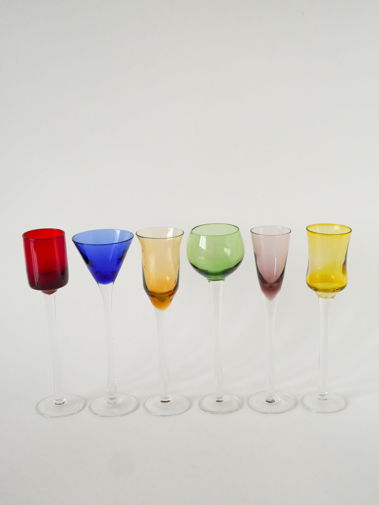Ensemble de 6 verres à liqueur, Multicolores, Design, 1970