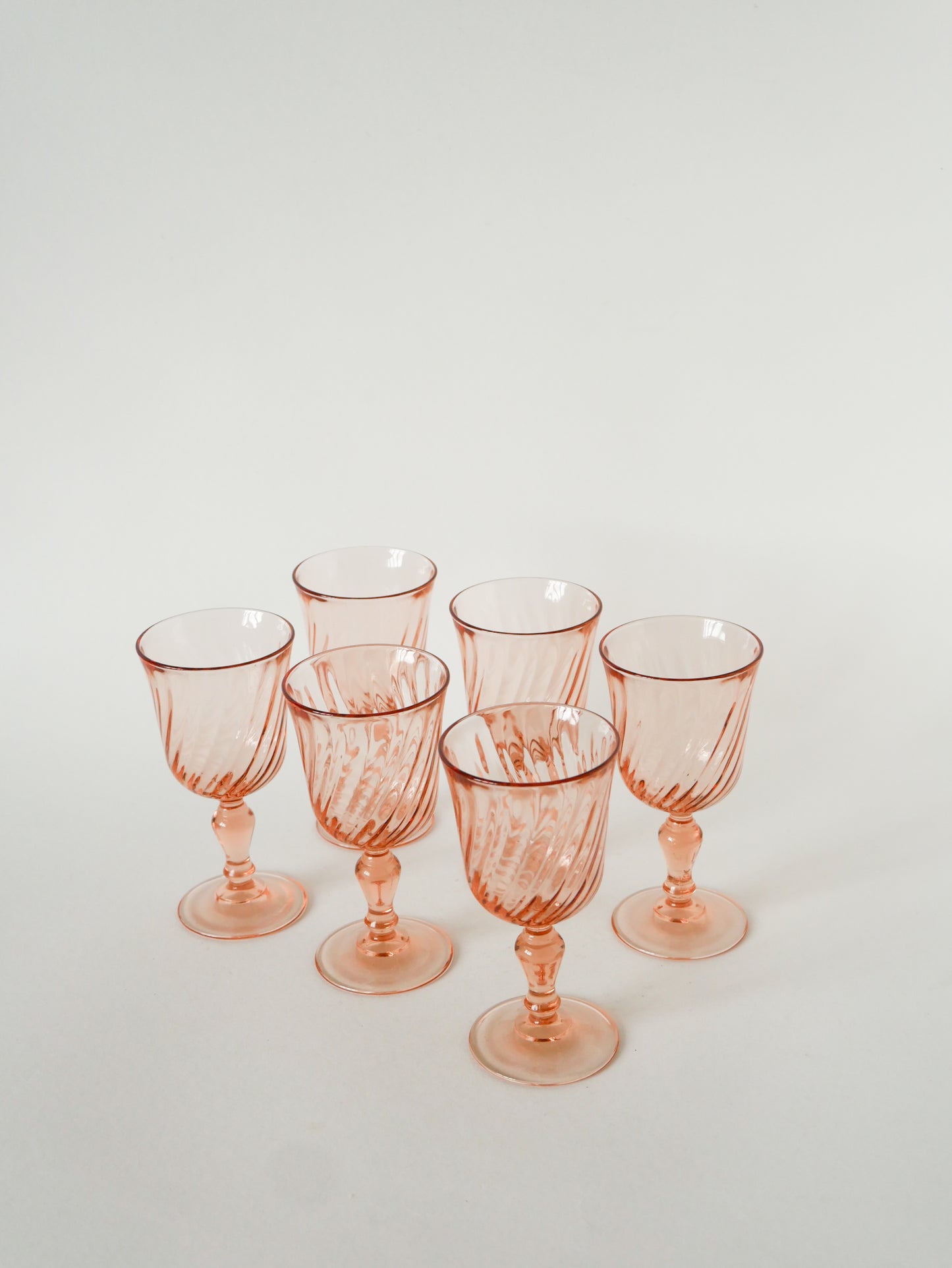 Lot de 6 petits verres à vin, Rosaline, Rose, 1970