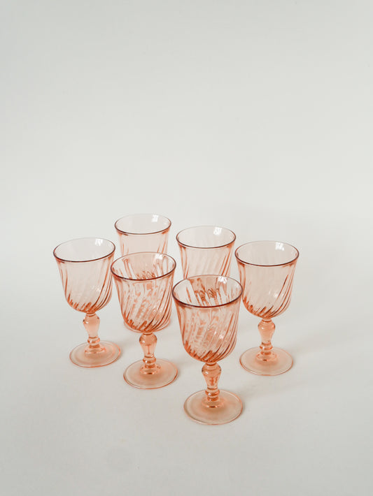 Lot de 6 petits verres à vin, Rosaline, Rose, 1970