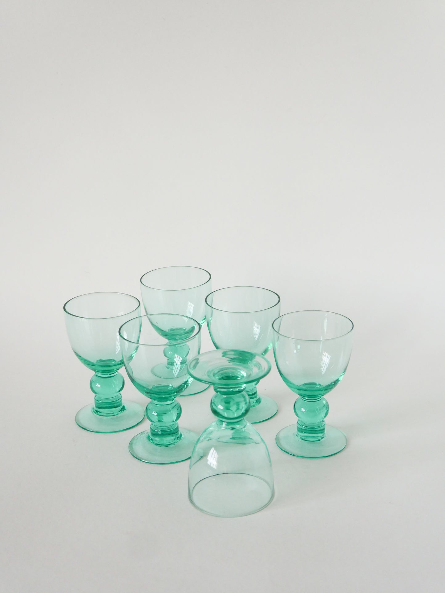 Lot de 6 verres à liqueur, Bleu Turquoise, Design, 1970