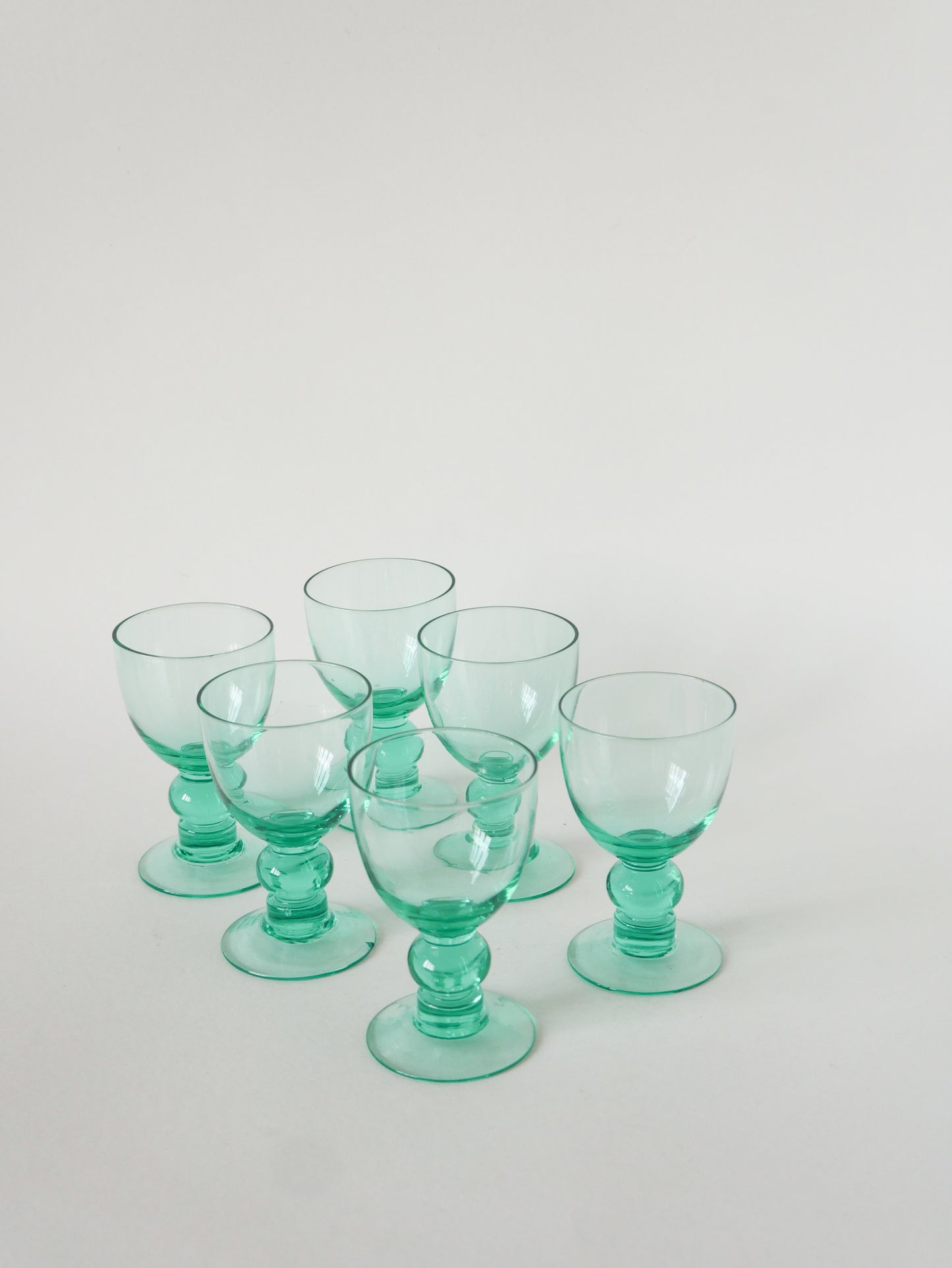 Lot de 6 verres à liqueur, Bleu Turquoise, Design, 1970