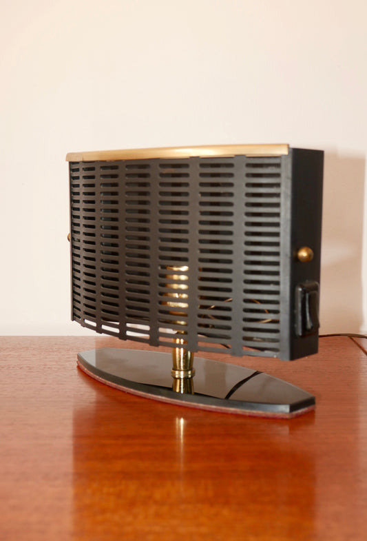 Lampe de bureau articulée et pivotante en verre fumé, laiton et acier années 50-60