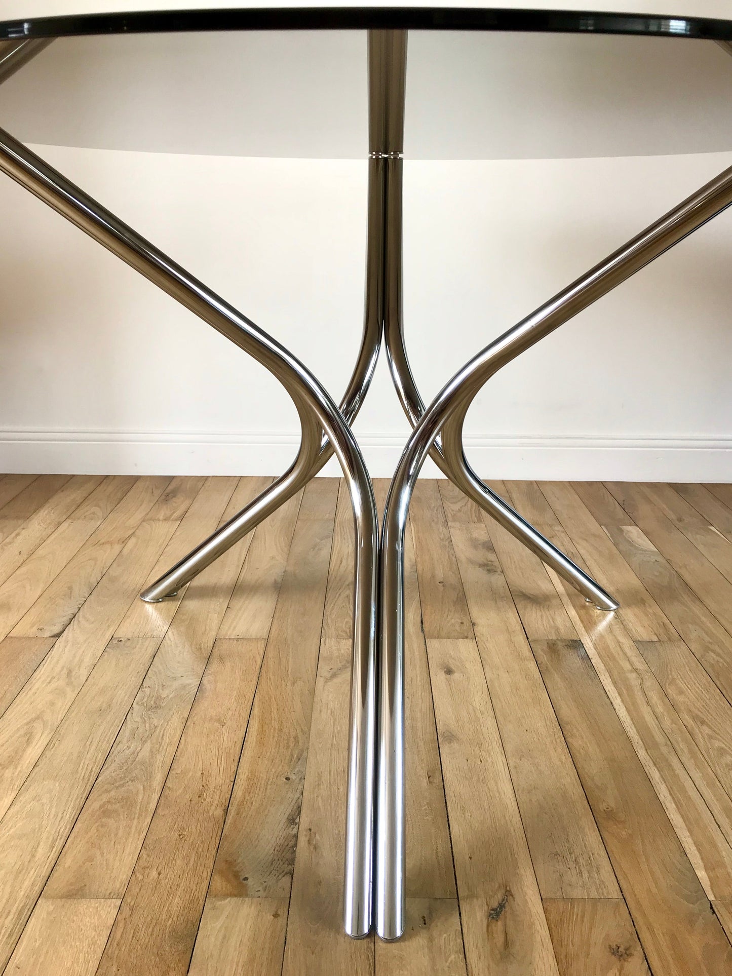 Table à manger / de salon en chrome et verre fumé années 70