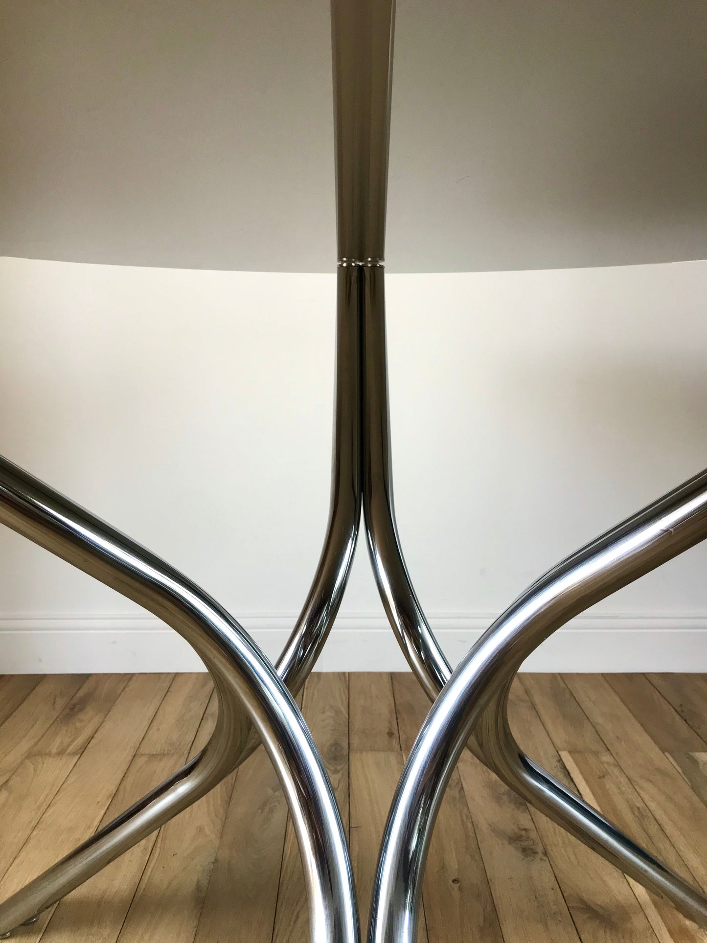 Table à manger / de salon en chrome et verre fumé années 70