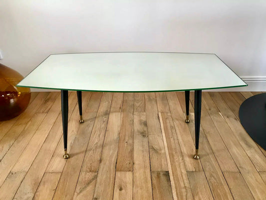 Table basse design miroir et pieds compas années 50