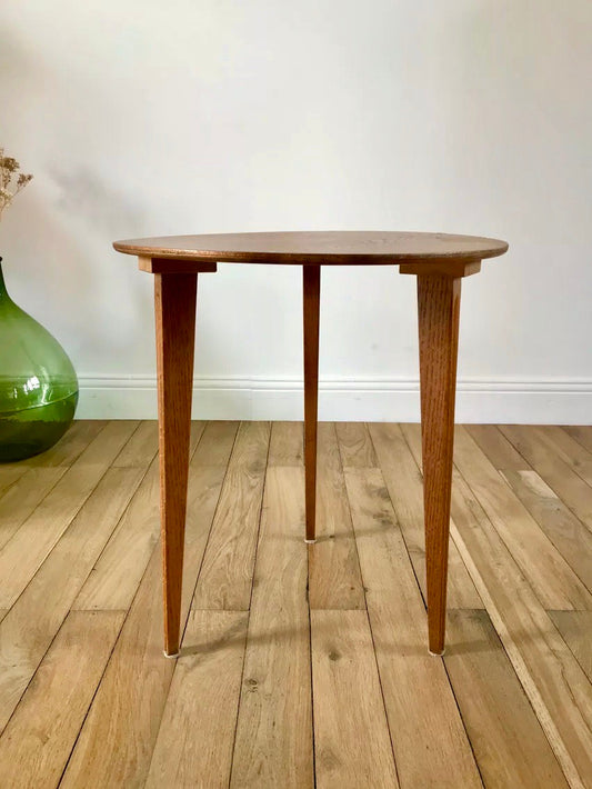 Table d'appoint tripode en placage de bois années 50-60